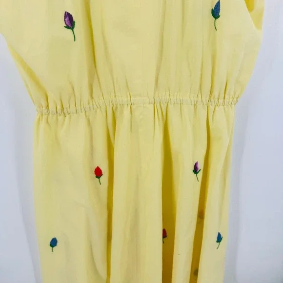 Vintage Hand Embroidered‎ Yellow Floral Midi Dress Boho V-Neck Size L - Picture 8 of 9